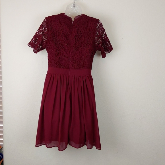 Lulu's Angel in Disguise Burgundy Lace Skater Dress - Picture 5 of 11